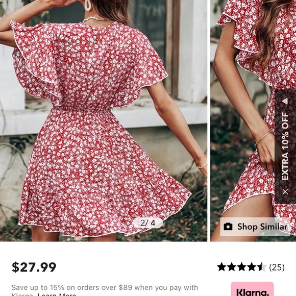 Cupshe Luciana v neck flared sleeve ditsy red a shape dress - Picture 3 of 6